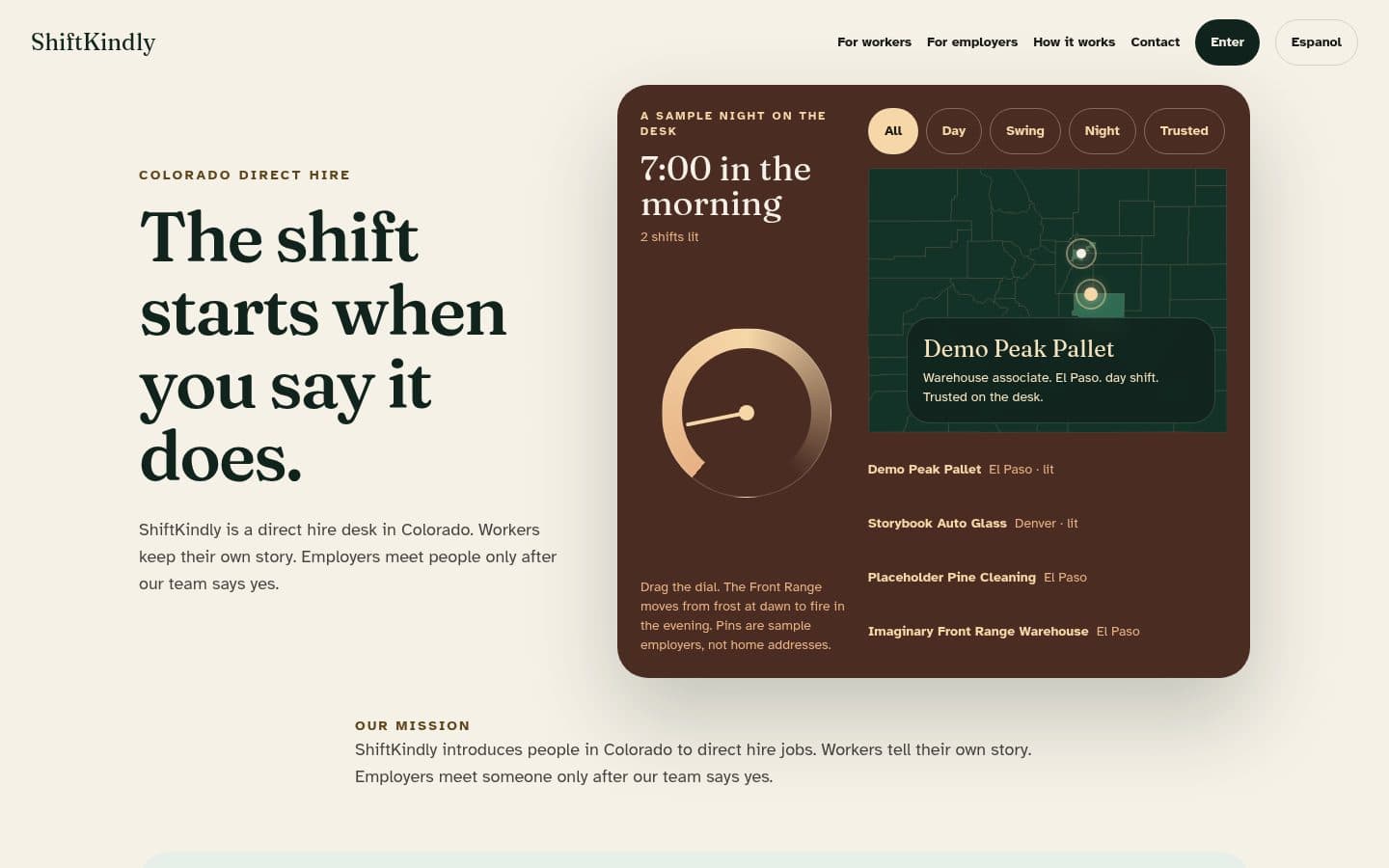 Screenshot of the ShiftKindly site